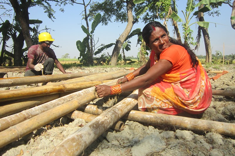 Vrouw in Nepal met bamboe